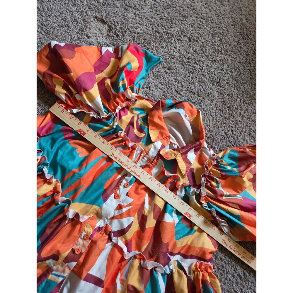 PLUS Abstract Print Ruffle Button Down Dress - Picture 2 of 3